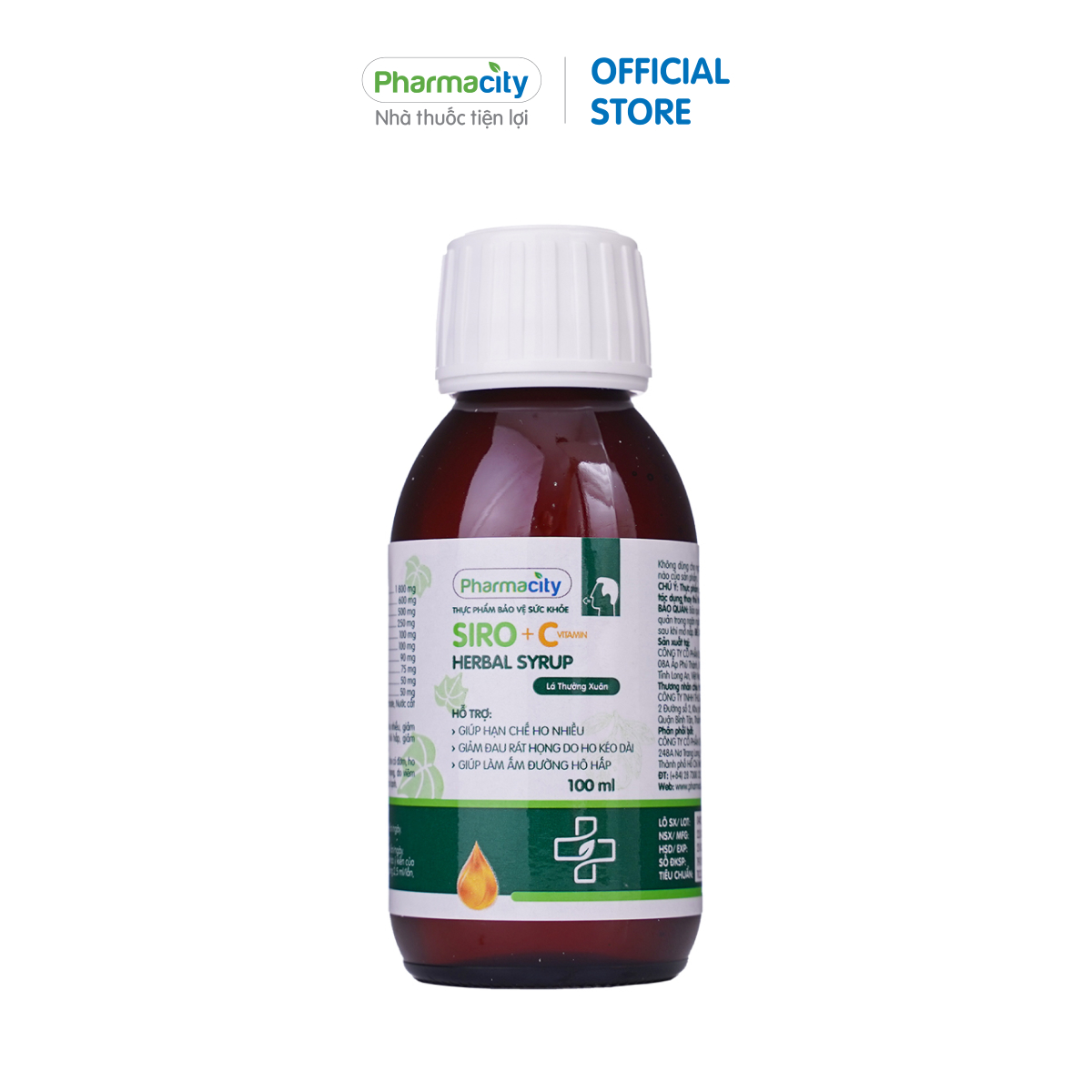 Siro ho lá thường xuân bổ sung vitamin C Pharmacity Herbal Cough Syrup