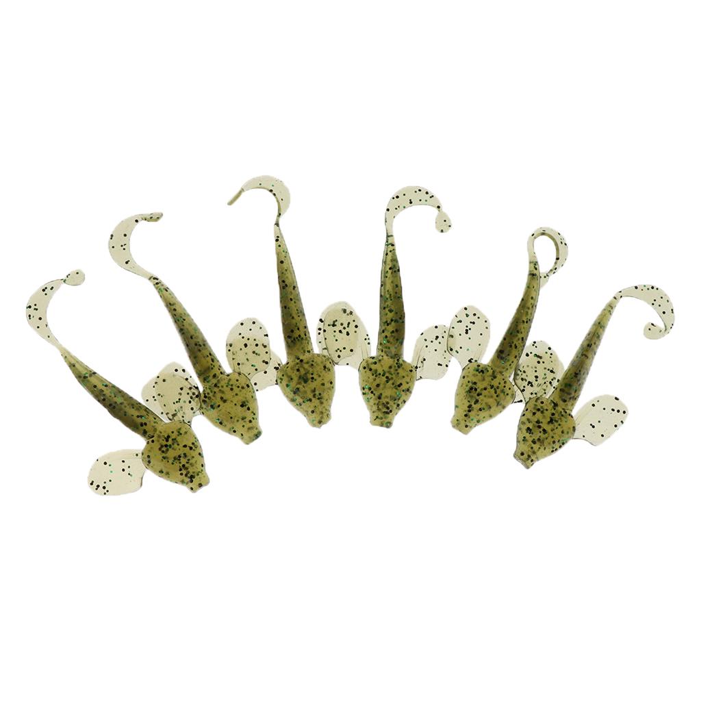 6x Plastic Fishing Lure Grub Worm Soft Bait for Bass Perch