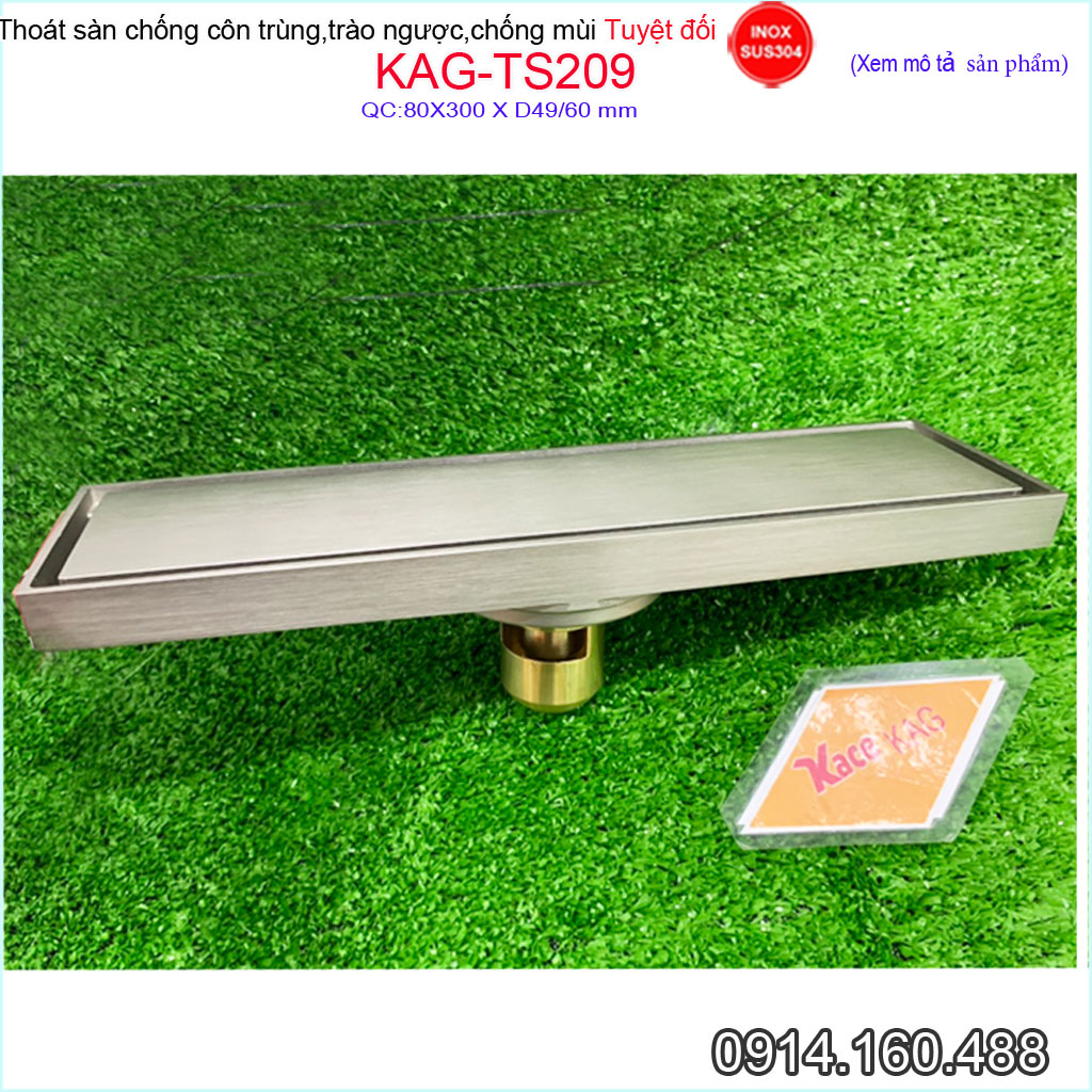 Thoát sàn chống hôi KAG-TS209 chữ nhật 8x30 mm ống D60-90, Phễu thu nước cắt gạch thoát nhanh thiết kế sang trọng sử dụng tốt