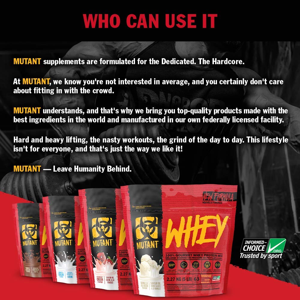 MUTANT WHEY 2.3KG | 100% Whey Protein, 22g Protein, 10.4 g EAAs &amp; 5g BCAAs, Chứa Enzym Tiêu Hóa