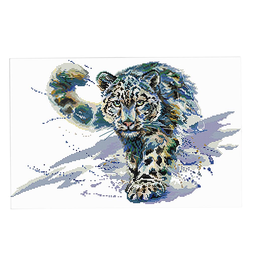 Snow Leopard Stamped Cross Stitch Kit DIY Handmade Needlework for Beginners Kids Adults