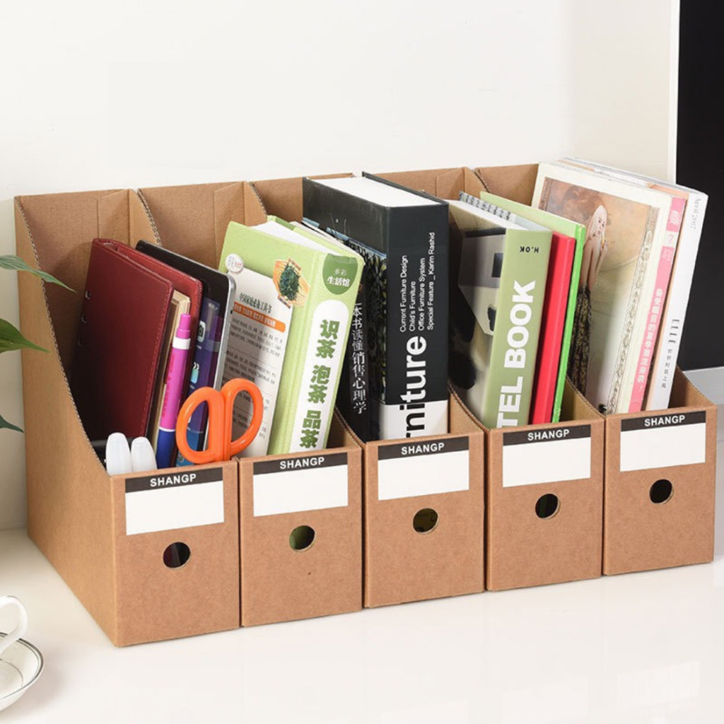 Combo 5 Giá Đỡ Sách Tạp Chí Tài Liệu Để Bàn Bằng Giấy Carton Có Thể Gấp Gọn Kèm Tem Dán Phân Loại