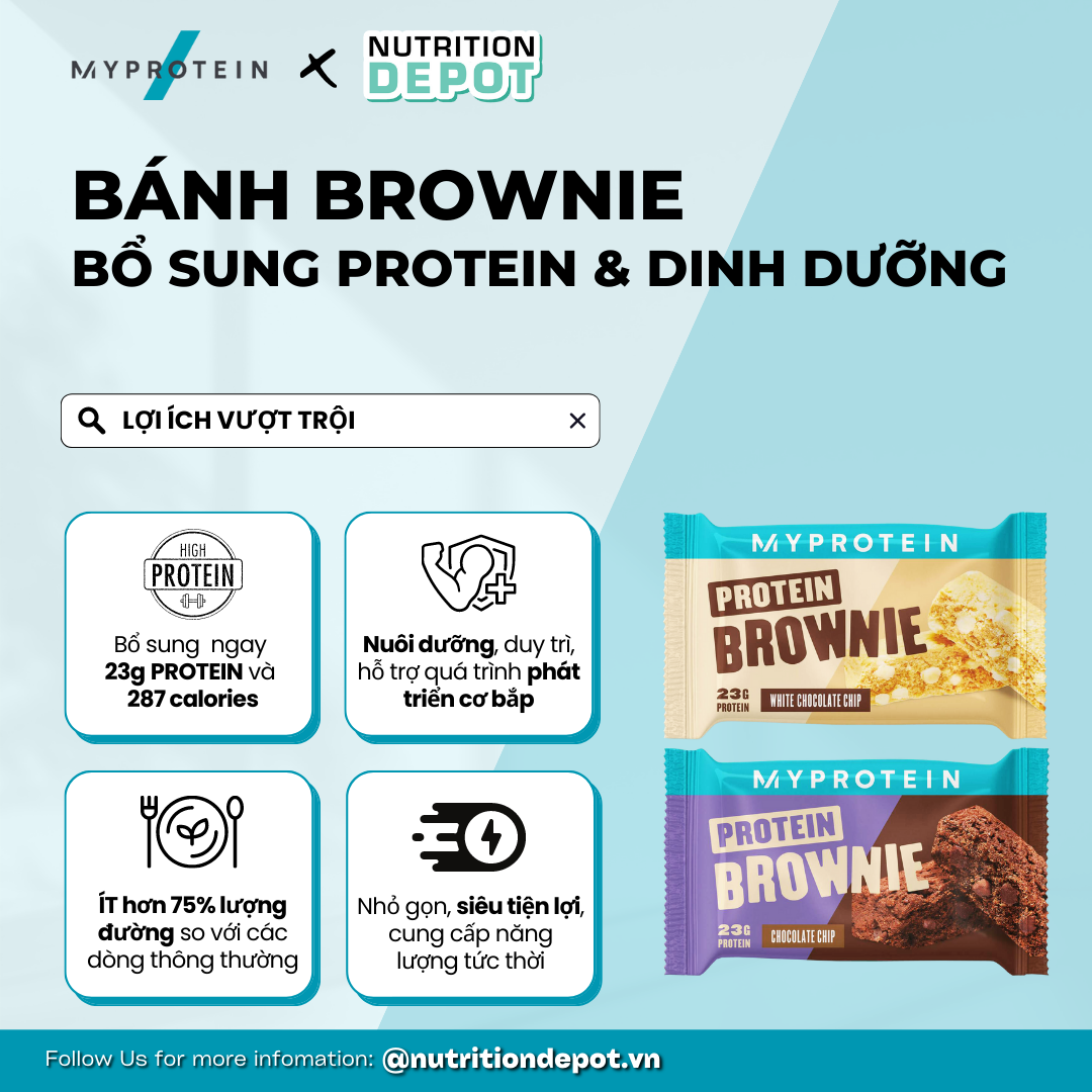 Bánh Protein Brownie Myprotein bổ sung năng lượng và Protein hộp 12 cái - Nutrition Depot Vietnam