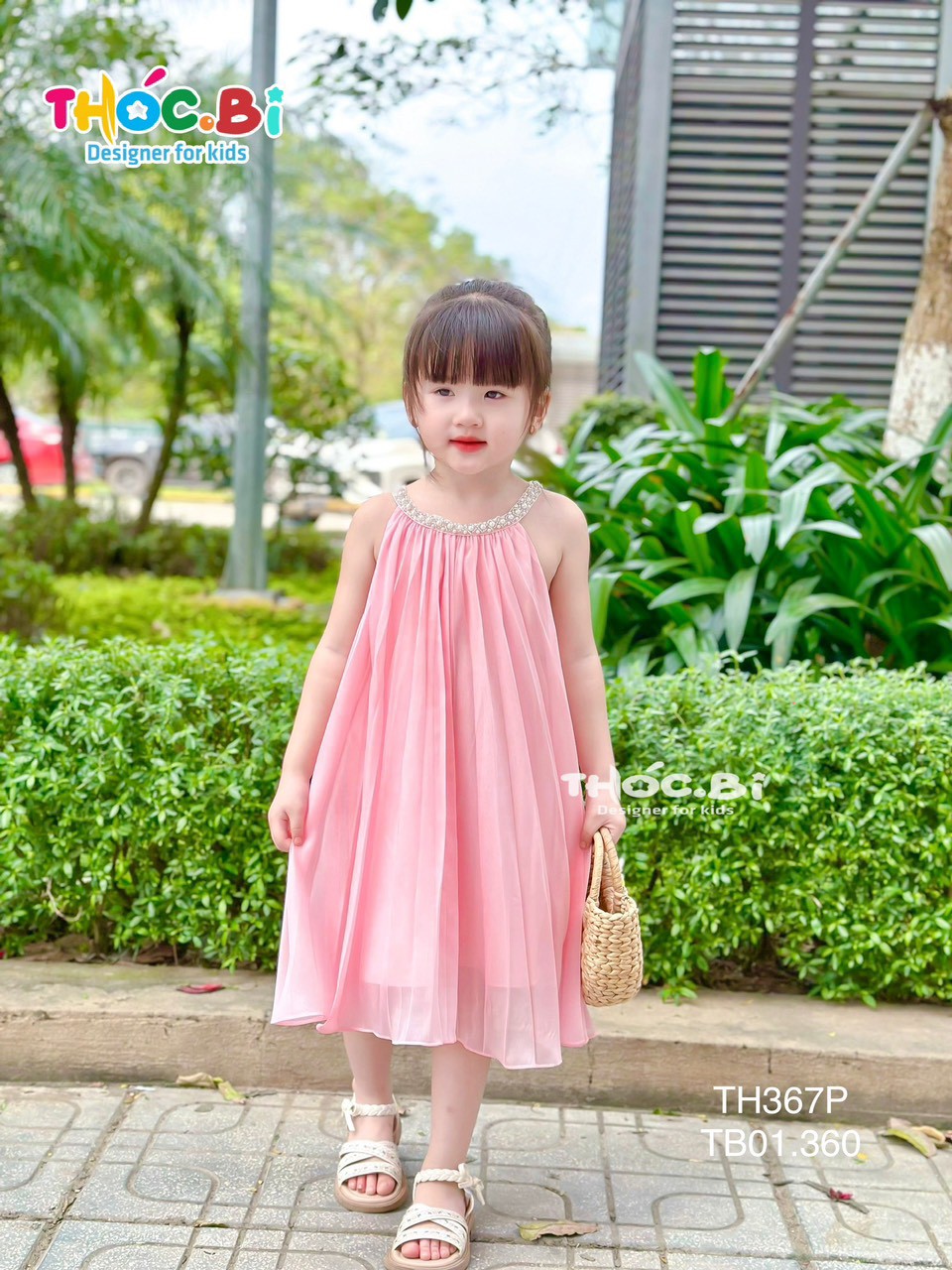 Váy 2 dây cho bé gái 2-11 tuổi cổ cách điệu đính hạt hàng thiết kế vải tơ nhẹ thoáng mát đáng yêu