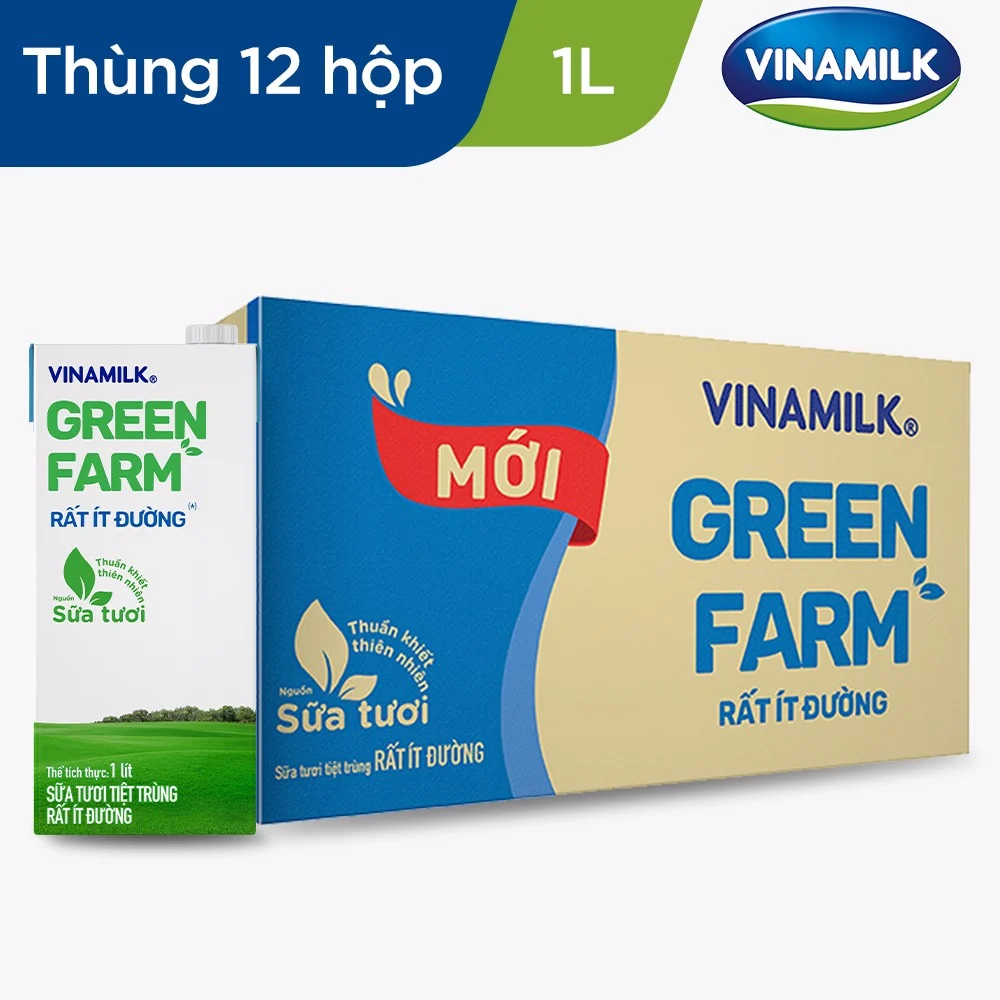 Sữa Tươi Tiệt Trùng Vinamilk Green Farm Rất ít đường - Hộp 1 Lít