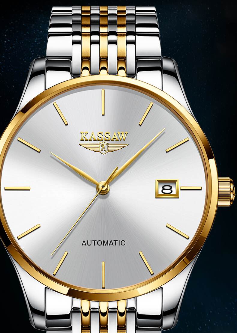 Đồng hồ nam chính hãng KASSAW K856-1 chống nước,chống xước,kính sapphire,Đồng hồ cơ (Automatic) ,mặt trắng dây kim loại thép không gỉ 316L ,hàng mới 100%