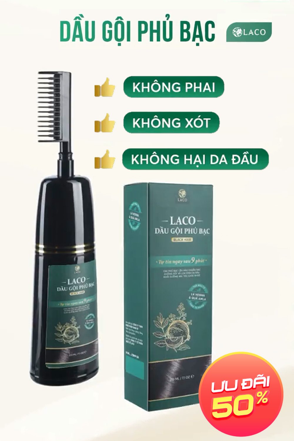 Dầu Gội Phủ Bạc Laco Black Hair - Tóc Đen Tự Tin Sau 9 Phút không phai không sót không hại da đầu mùi thơm chinh hãng sale