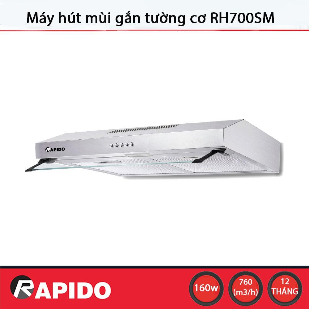 Máy hút mùi nhà bếp Rapido RH700S gắn tường, vỏ thép không gỉ, công suất 760 m³/h, lưới lọc dầu mỡ bằng nhôm 6 lớp - Hàng chính hãng