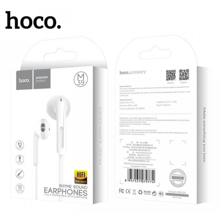 Tai nghe liền dây Hoco M39 Rhyme chân tròn 3.5mm có micro Dành cho điện thoại iPhone Huawei Samsung Oppo Realme - Hàng chính hãng