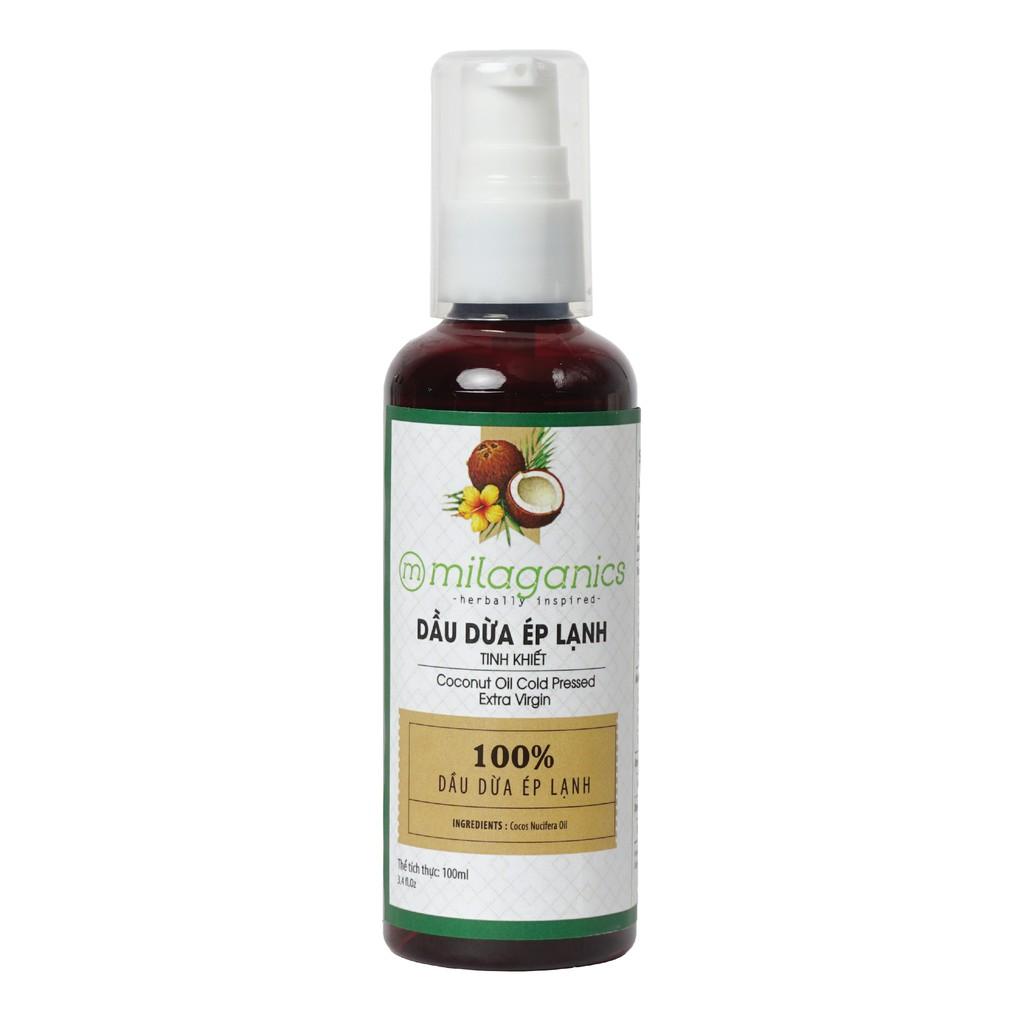 Dầu Dừa Ép Lạnh Tinh Khiết Nguyên Chất Dưỡng Da - Tóc - Môi MILAGANICS 100ml (Chai)