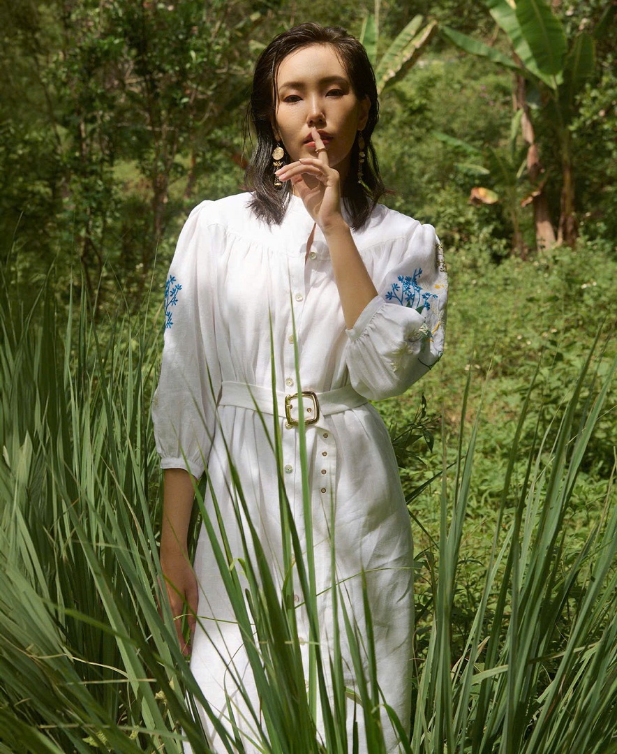 Đầm Linen Thêu Tay Mơ DRE206 thời trang thiết kế Hity