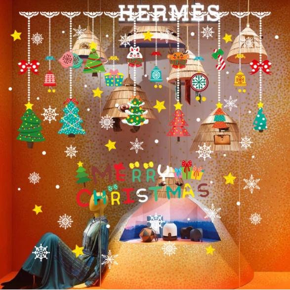 Decal trang trí Noel Hít Tĩnh Điện - Rèm dây thông đáng yêu nhiều màu sắc