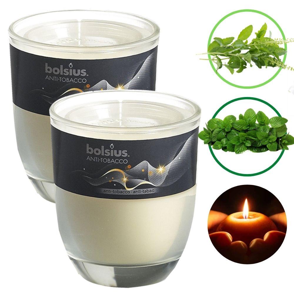 Combo 2 ly nến thơm tinh dầu Bolsius Anti Tobacco 105g - hương thảo dược, nến trang trí, thơm phòng, thư giãn, Hỗ trợ khử mùi