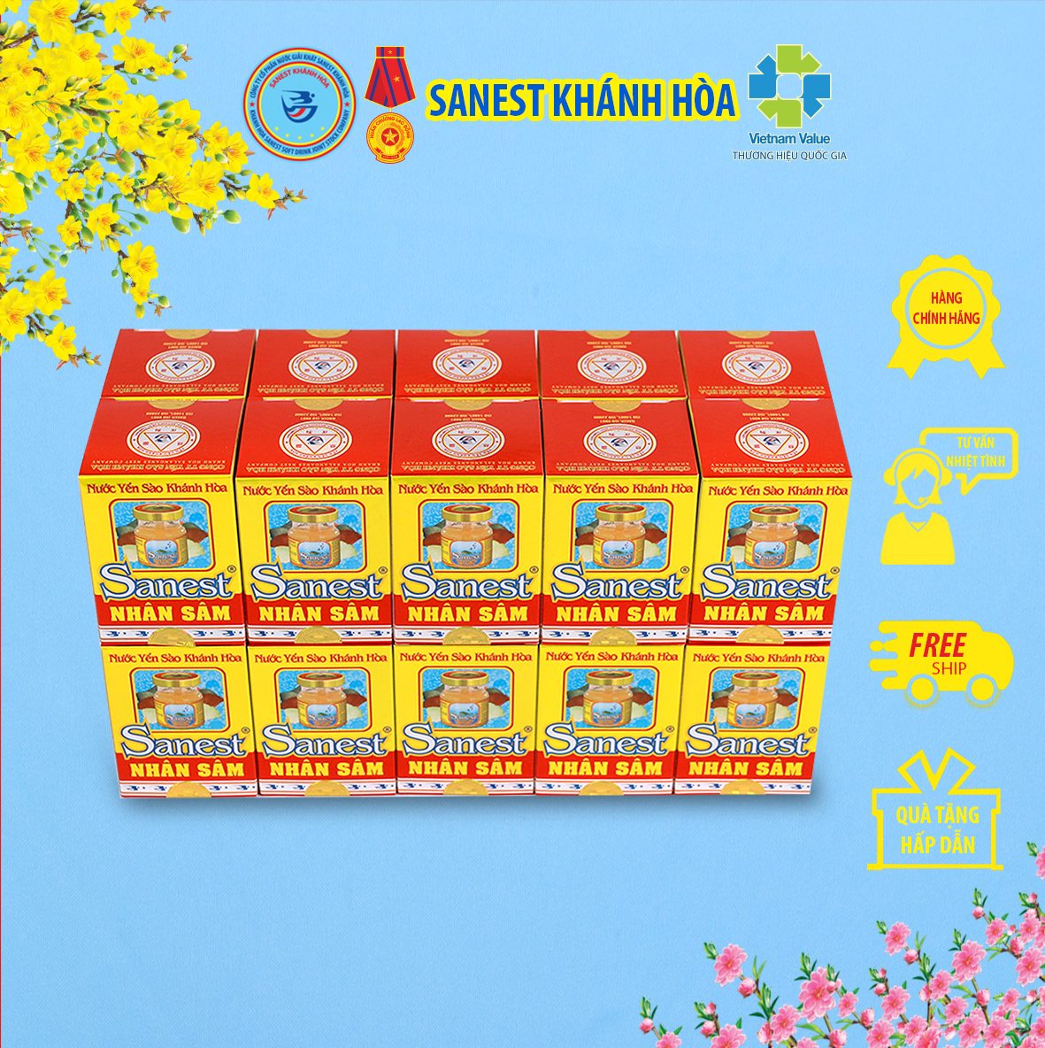 Nước Yến sào Khánh Hòa Sanest Nhân sâm đóng lọ 70 ml
