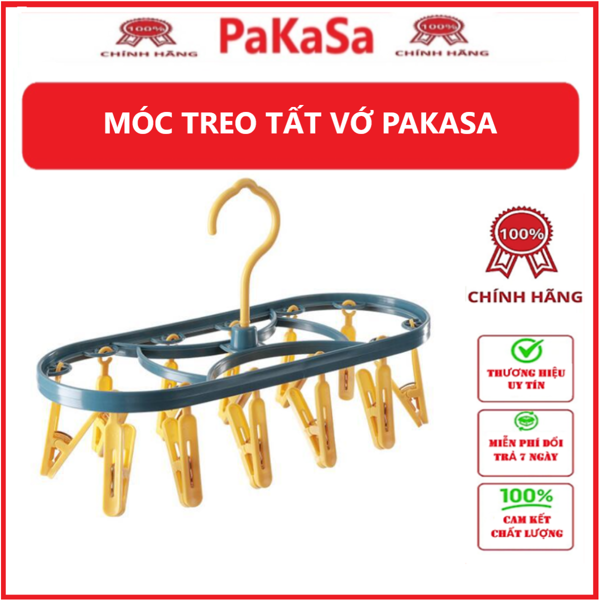 Móc Phơi Tất Vớ Tã Lót 12 Kẹp Gấp Gọn Phơi Quần Áo Cho Cả Gia Đình - PaKaSa (Giao màu ngẫu nhiên)