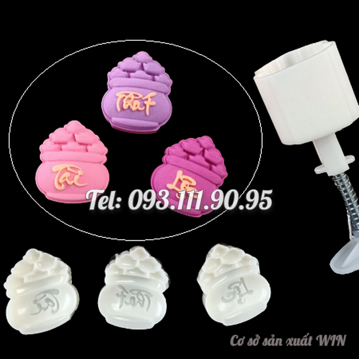Khuôn trung thu lò xo, khuôn ép xôi 3 hủ vàng Phát Tài Lộc loại 50 gram – Mã số 1747