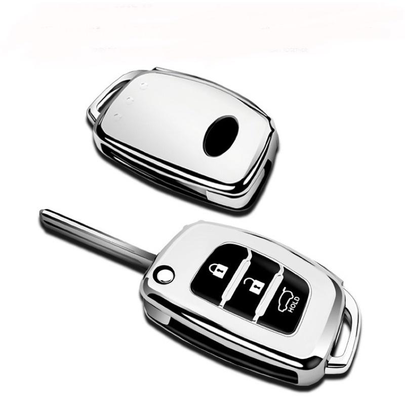 Móc khóa kèm ốp bảo vệ chìa khóa xe Hyundai Accent 2019, Accent 2021, Tucson, i10 nhựa mềm TPU tráng gương.
