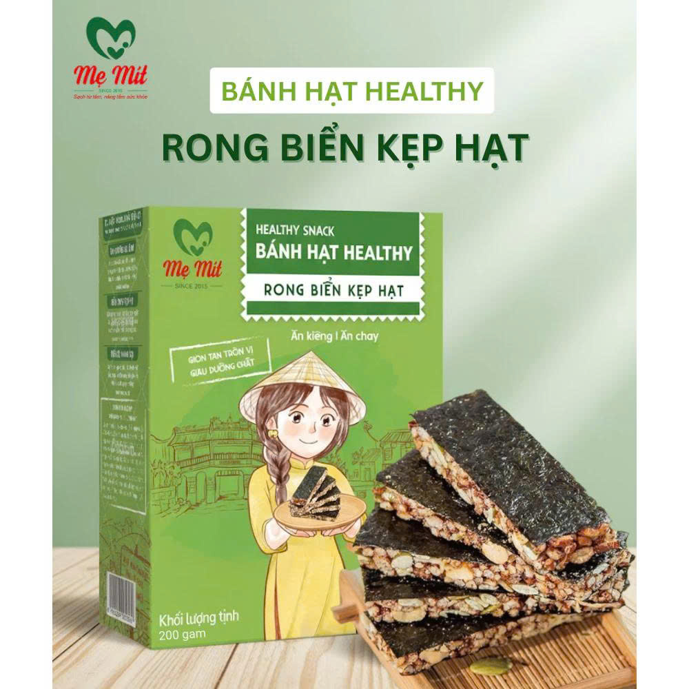 Bánh Rong Biển Kẹp Hạt Mẹ Mít Hộp 200g - Thực Phẩm Bổ Sung Dinh Dưỡng Người Ăn Chay, Thể Thao, Giảm Cân, Người Tiểu Đường, Healthy, Eatclean
