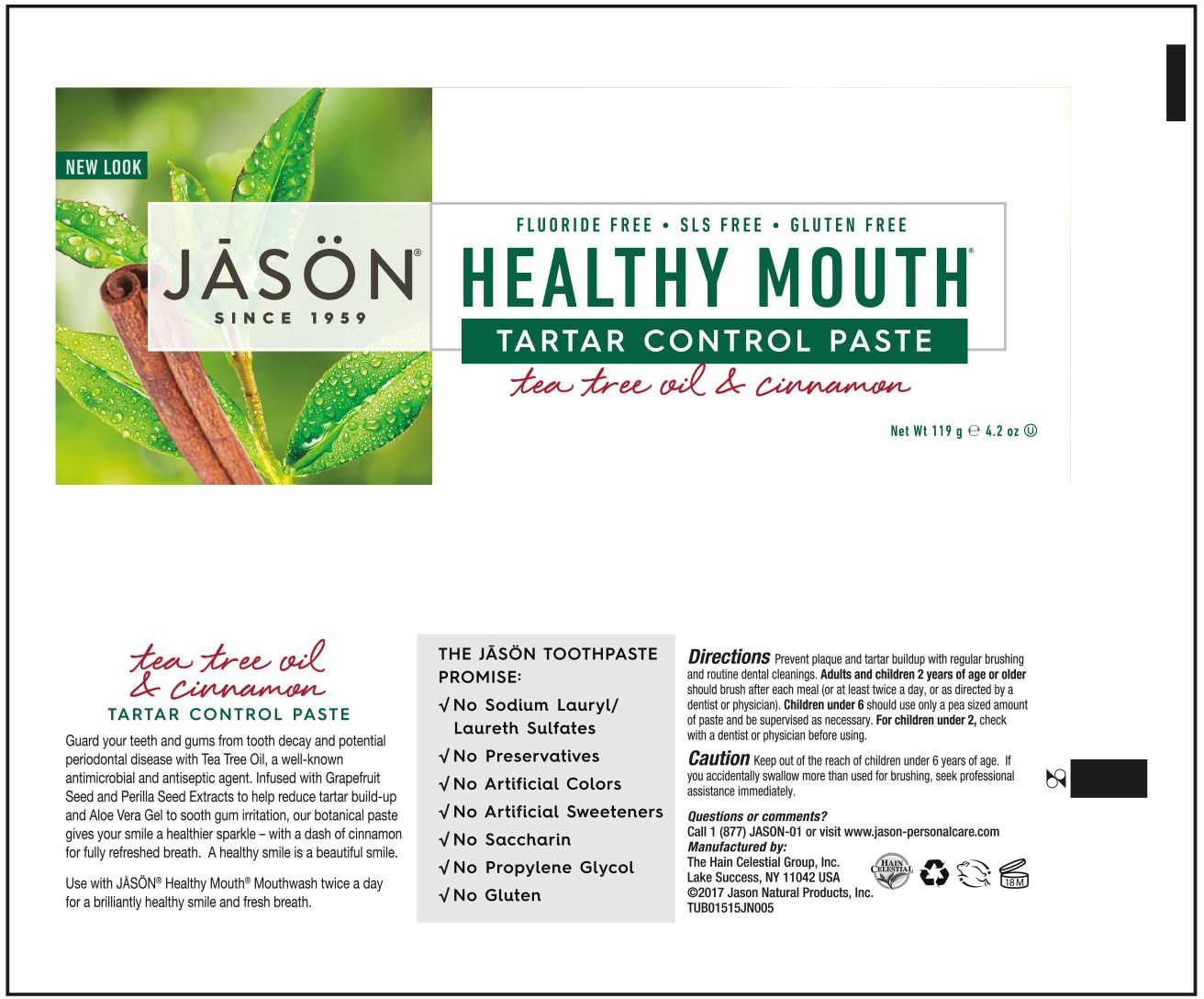 Kem đánh răng chống mảng bám JASON HEALTHY MOUTH TARTAR CONTROL TOOTHPASTE TEA TREE OIL &amp; CINNAMON