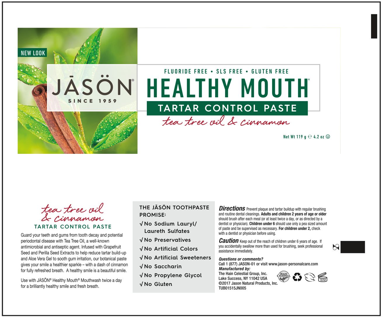 Kem đánh răng chống mảng bám JASON HEALTHY MOUTH TARTAR CONTROL TOOTHPASTE TEA TREE OIL & CINNAMON