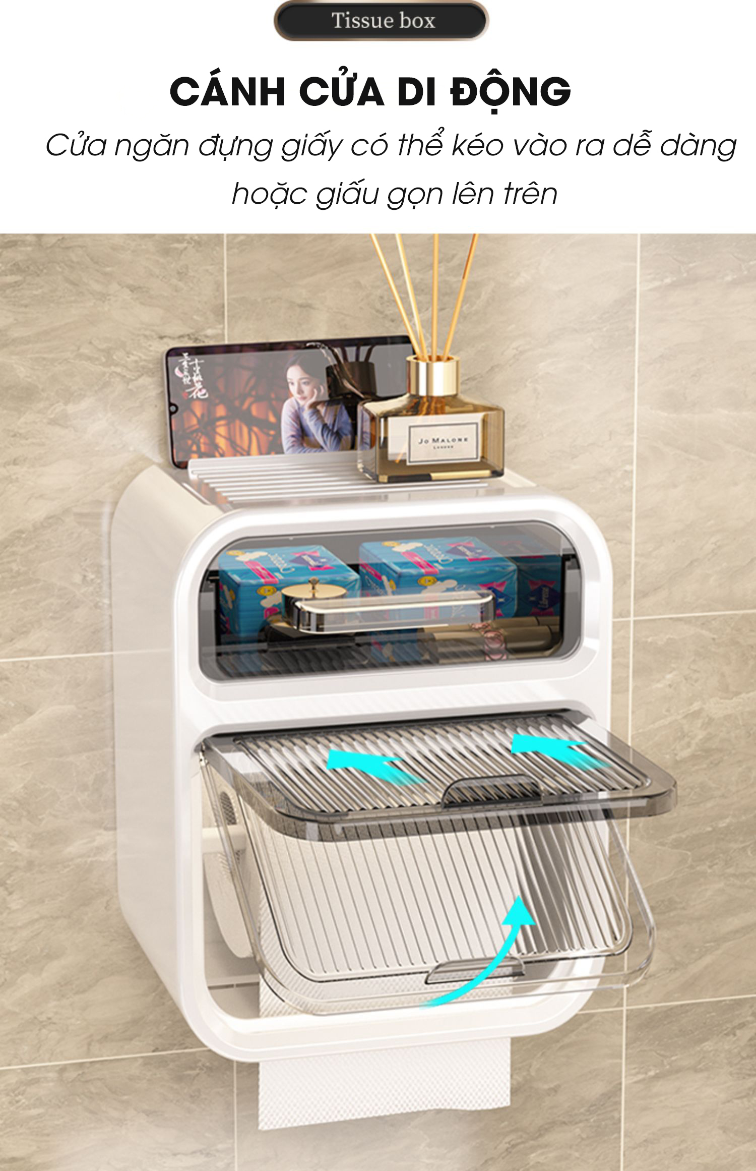Hộp Đựng Giấy Vệ Sinh 2 Tầng Cao Cấp Hộp Đựng Giấy Hộp Giấy Vệ Sinh Có Kệ Để Điện Thoại Dán Tường PABARO