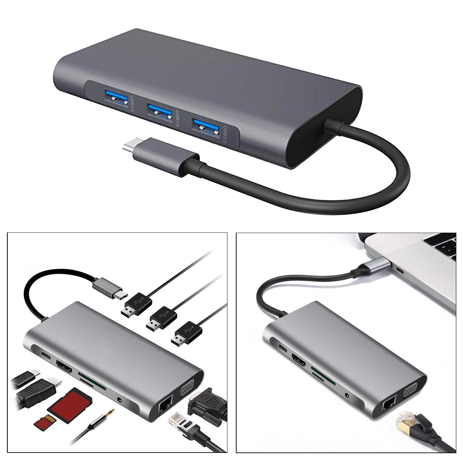 New USB Type C Hub Dock USB 3.0 HDMI RJ45 Adapter Cable PD Charge Splitter