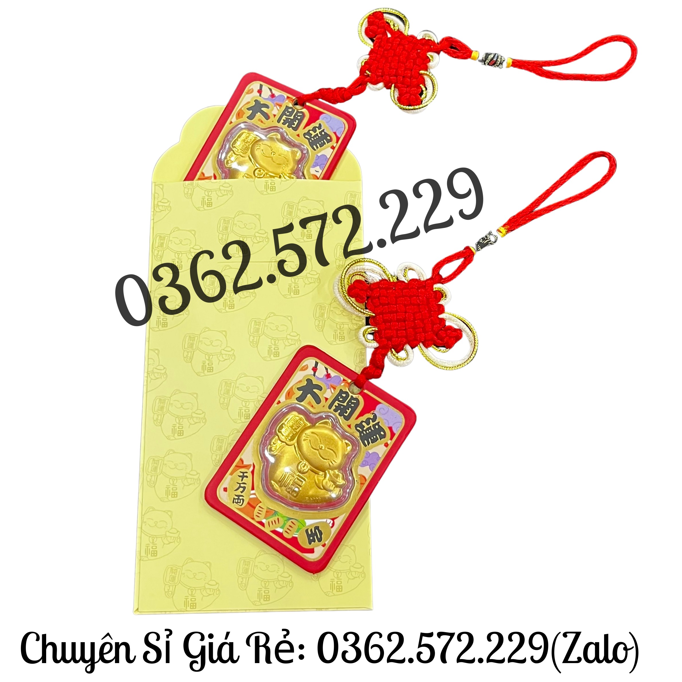 Sỉ Combo 5 Dây Mèo Thần Tài Treo Ôtô ,Bàn Thờ Phong Thủy May Mắn Tặng Bao Lì Xì Vàng