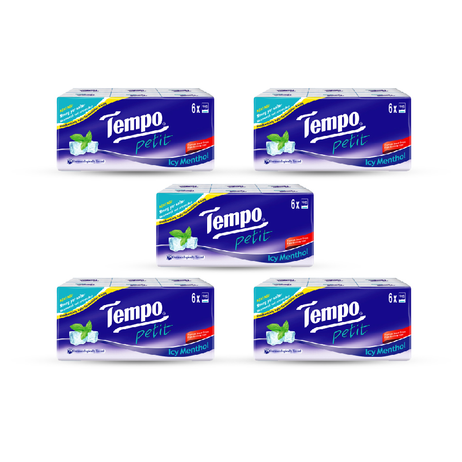 Combo 5 lốc Khăn giấy Tempo Petit Icy Menthol (Lốc 6 gói)