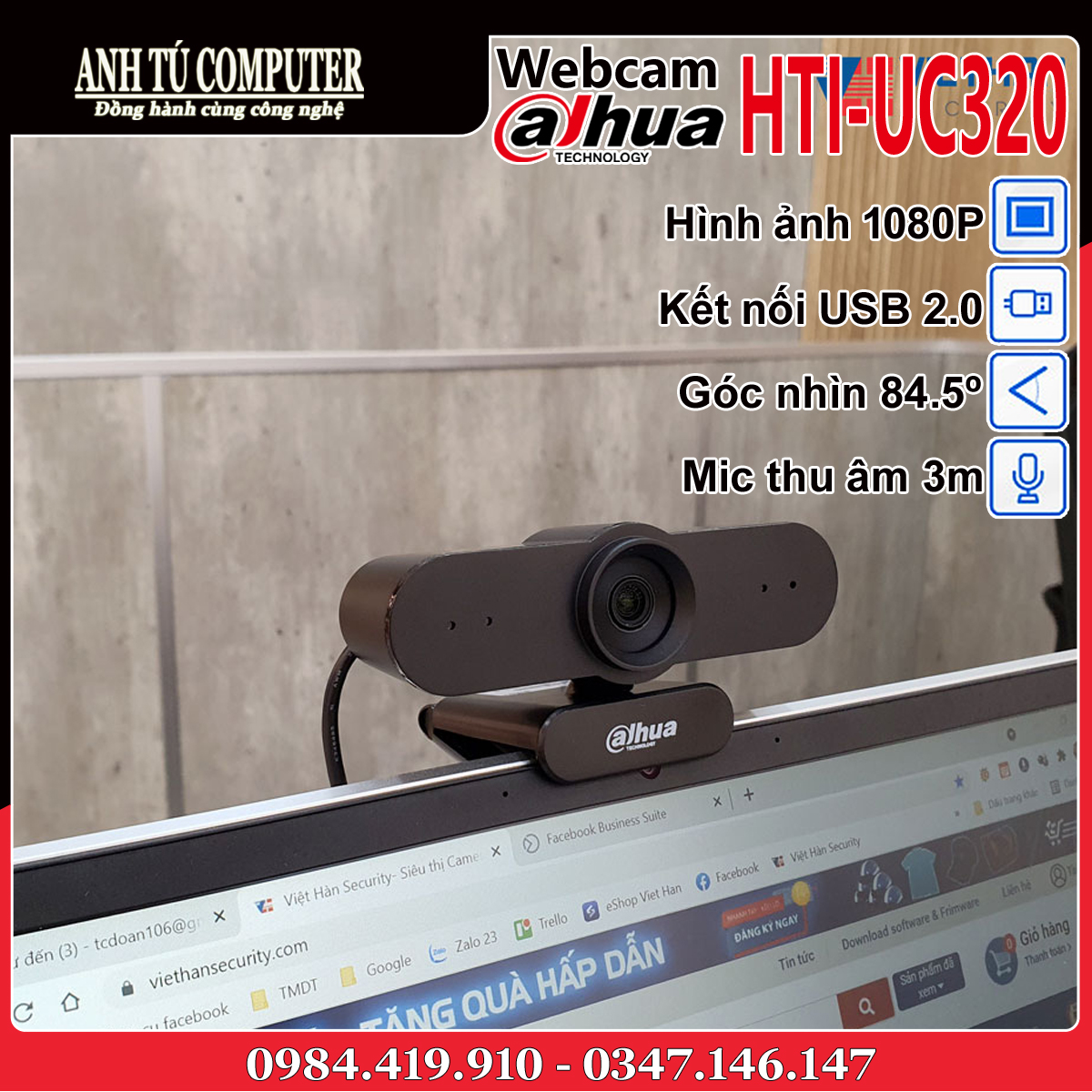 Webcam HD1080P DAHUA HTI-UC320 hàng chính hãng
