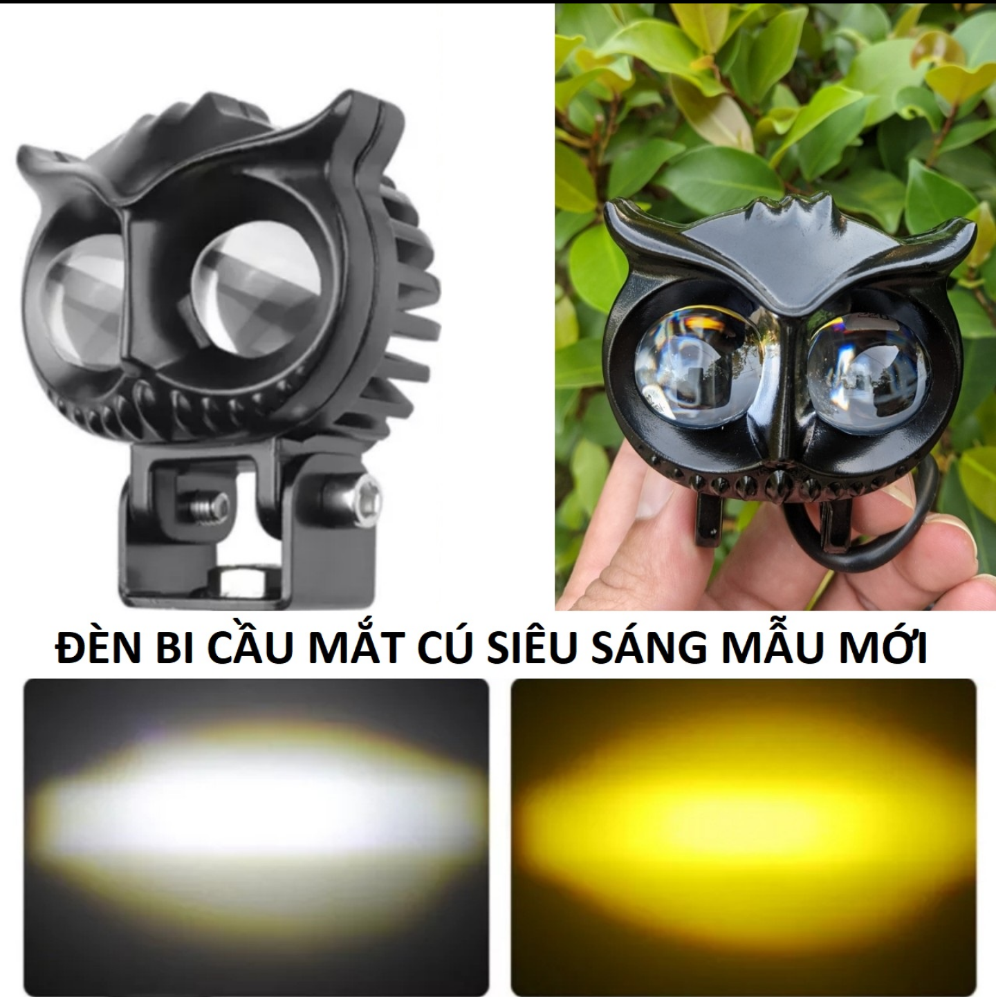 ĐÈN TRỢ SÁNG BI CẦU MẮT CÚ SIÊU SÁNG 45W PHA VÀNG CỐT TRẮNG XE MÁY XE HƠI ÔTÔ MẪU MỚI