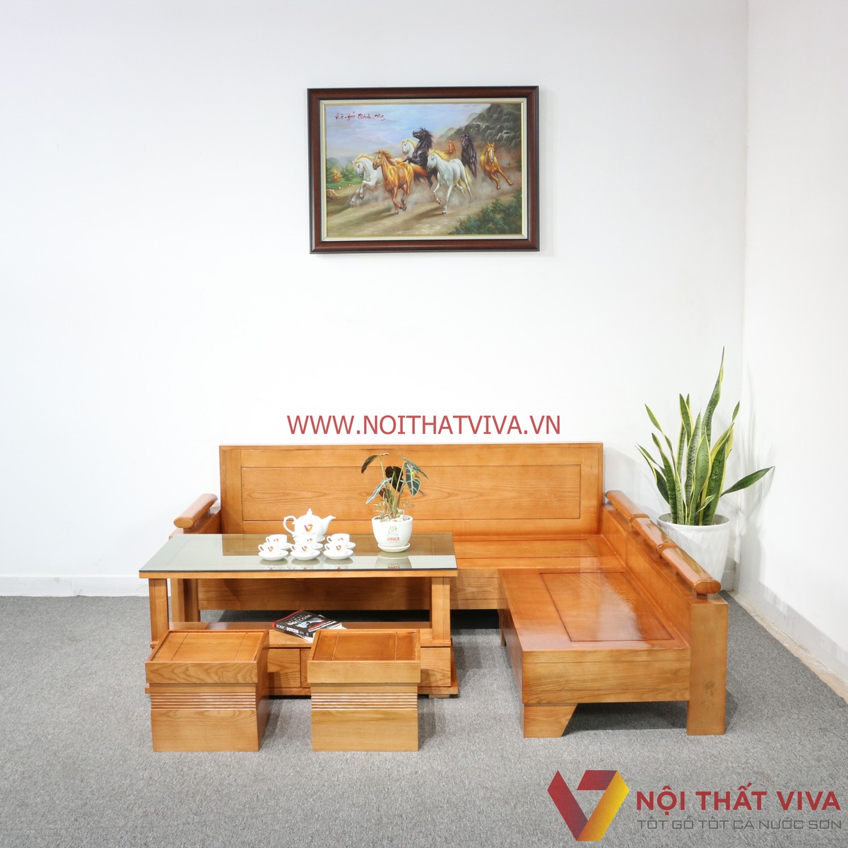Bộ Sofa Phòng Khách Gỗ Sồi Góc L Đẹp Giá Rẻ