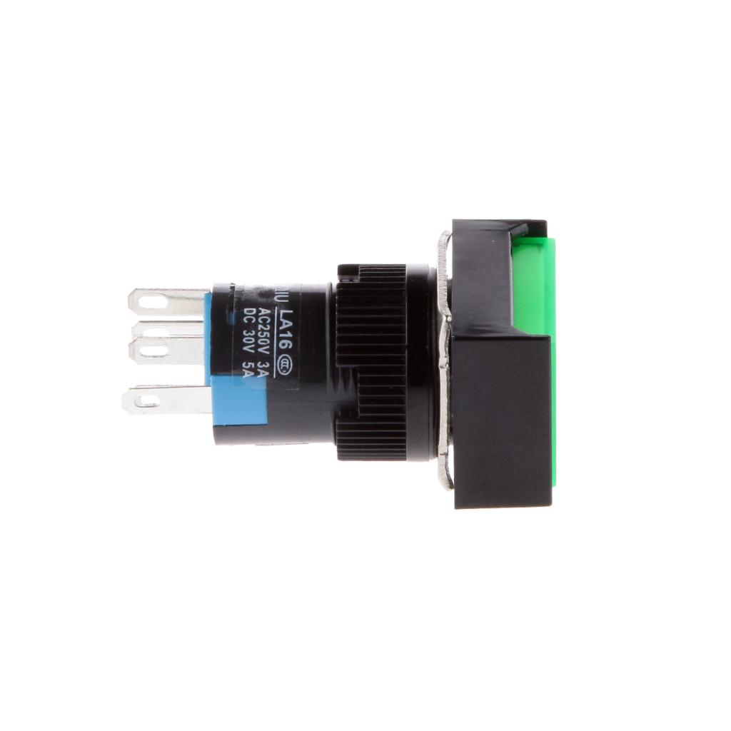 5 pieces DC 12V Push Button Momentary Self Reset Square Switch with LED Light 5 Pin 16mm Green