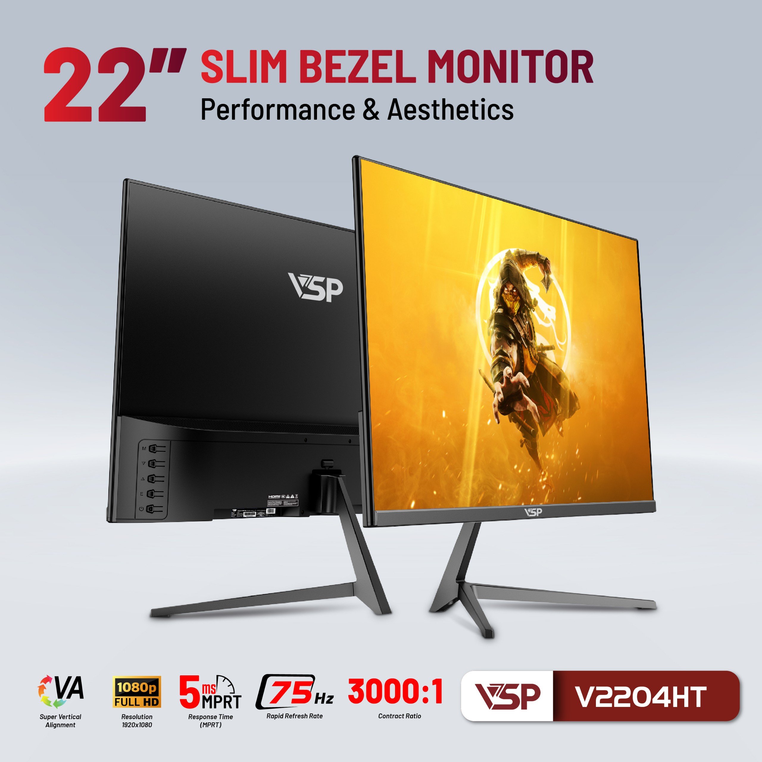 Màn Hình VSP V2204HT 22inch (FHD, 75Hz, HDMI, VGA) - HN - HÀNG CHÍNH HÃNG