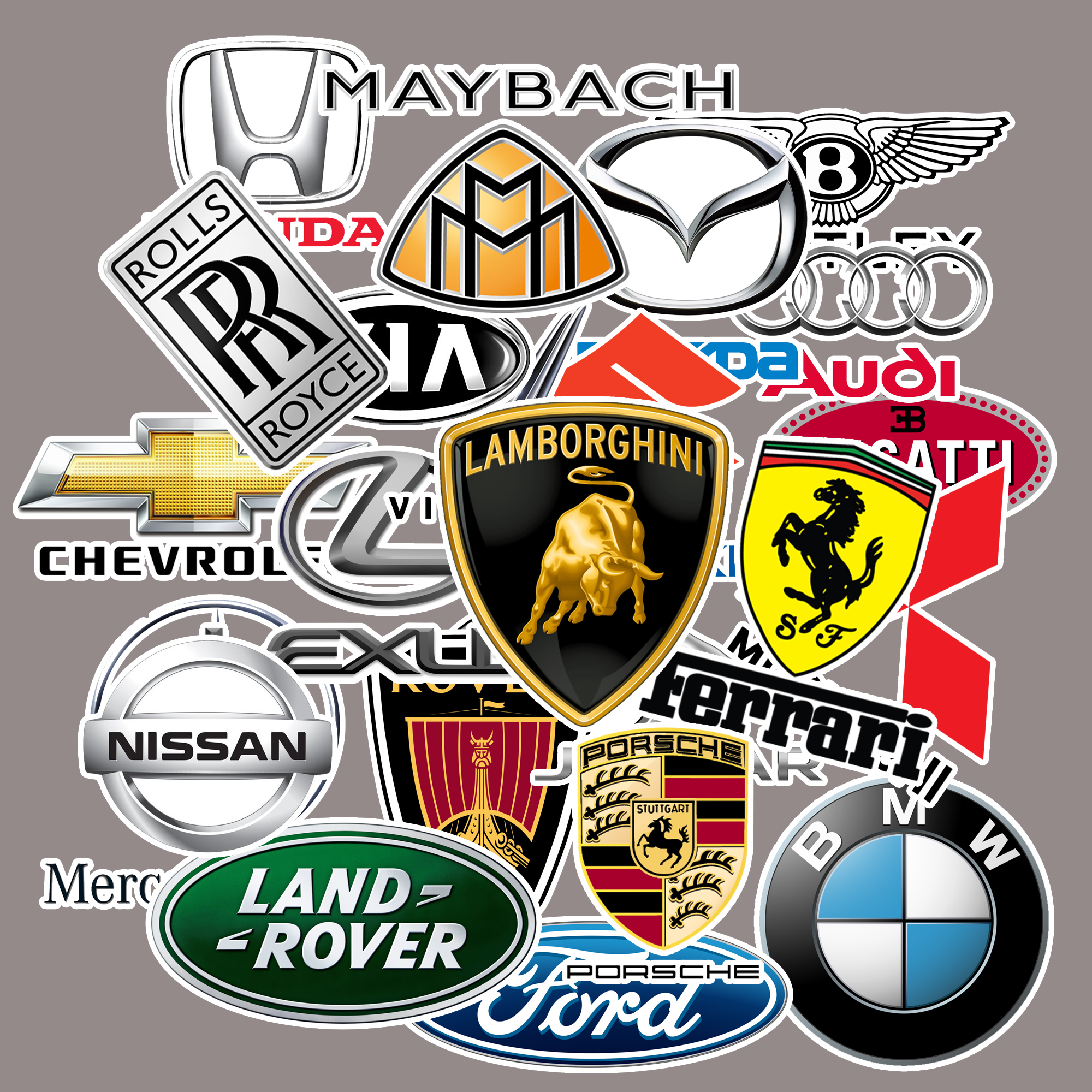 Sticker logo oto , xe hơi set 30 ảnh ép lụa các hãng xe nổi tiếng thế giới