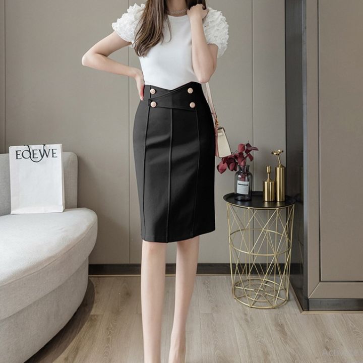 Chân váy công sở dáng bút chì lưng cao dài 58cm phong cách Hàn Quốc sang trọng chất vải co giãn thoáng mát khi mặc