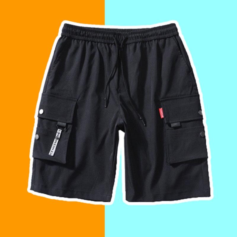 Quần Short Kaki Túi Hộp khóa dây nai nam - Sọt Lững Kiểu Dáng Thể Thao Unisex một Màu Đen 04x.
