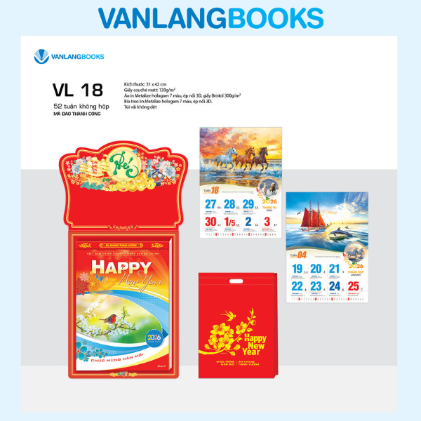 Lịch 2026 52 Tuần – Mã Đáo Thành Công | Lịch Treo Tường Vanlangbooks | Mã: VL18