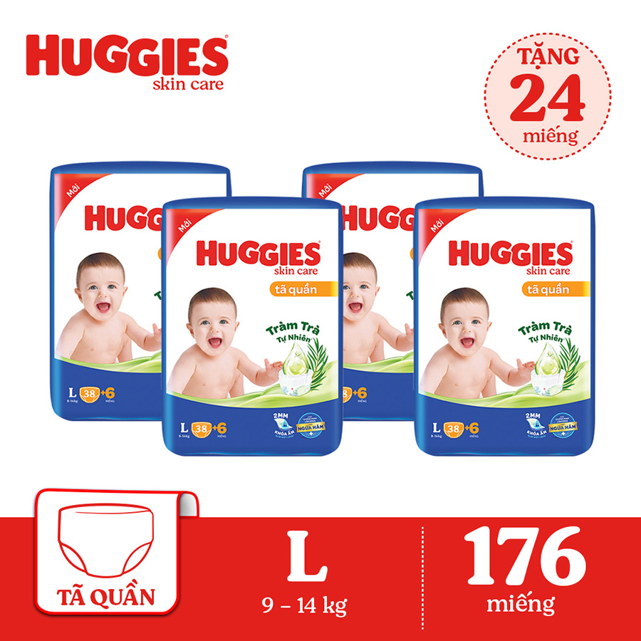 Combo 4 Tã/bỉm quần HUGGIES SKINCARE gói JUMBO size L 38 +6 miếng