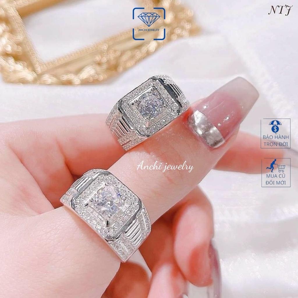 Nhẫn nam mặt vuông to bạc 925 khắc hoa văn đẹp ngầu, Anchi jewelry