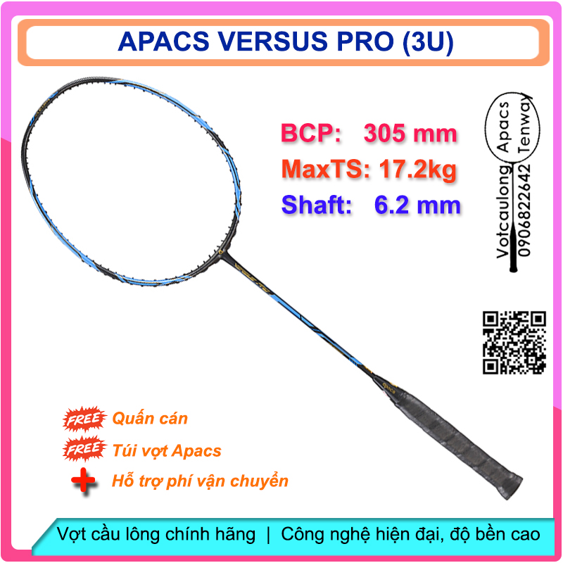 Vợt cầu lông Apacs Versus Pro - 3U | Vợt 3U thân đũa công nghệ mới, nặng đầu chuyên công, khung đan 17kg