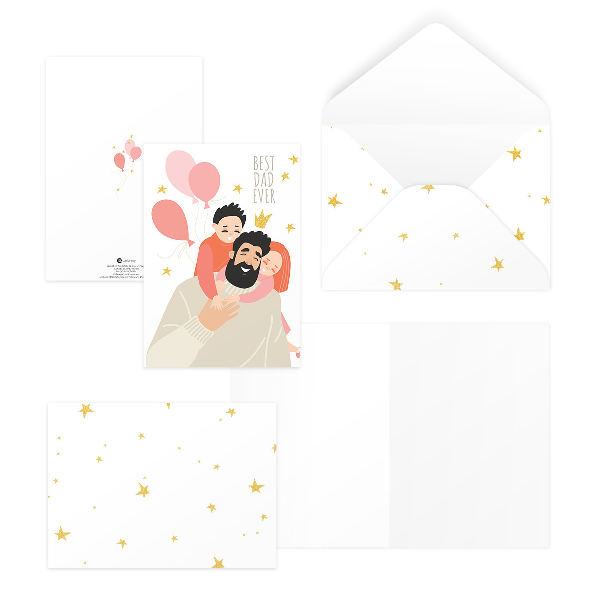 Thiệp tặng bố, father’s day, ngày của cha, Vu Lan BEST DAD EVER 12,5x17,6 SDstationery FATHER’S EMBRACE cha cõng con