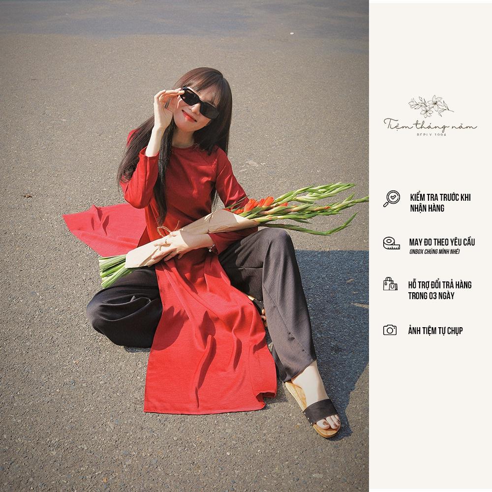 Áo dài xưa dáng suông - màu đỏ đô