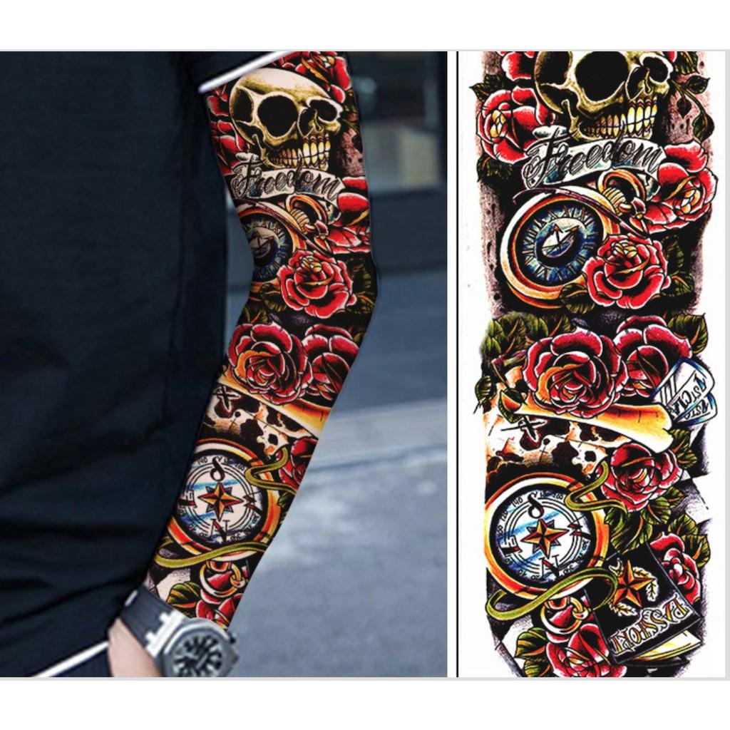 Combo 2 tấm hình xăm đầu lâu đẹp kín tay màu 17x48cm- mua 2 combo tặng 1 bắp tay xinh