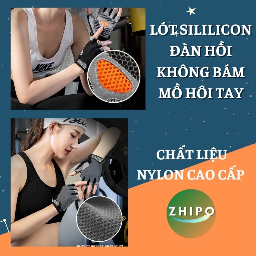 Găng Tay Thể Thao Tập Gym Chuyên Dụng Lót Silicon Thông Thoáng Chống Bám Mồ Hôi Tay