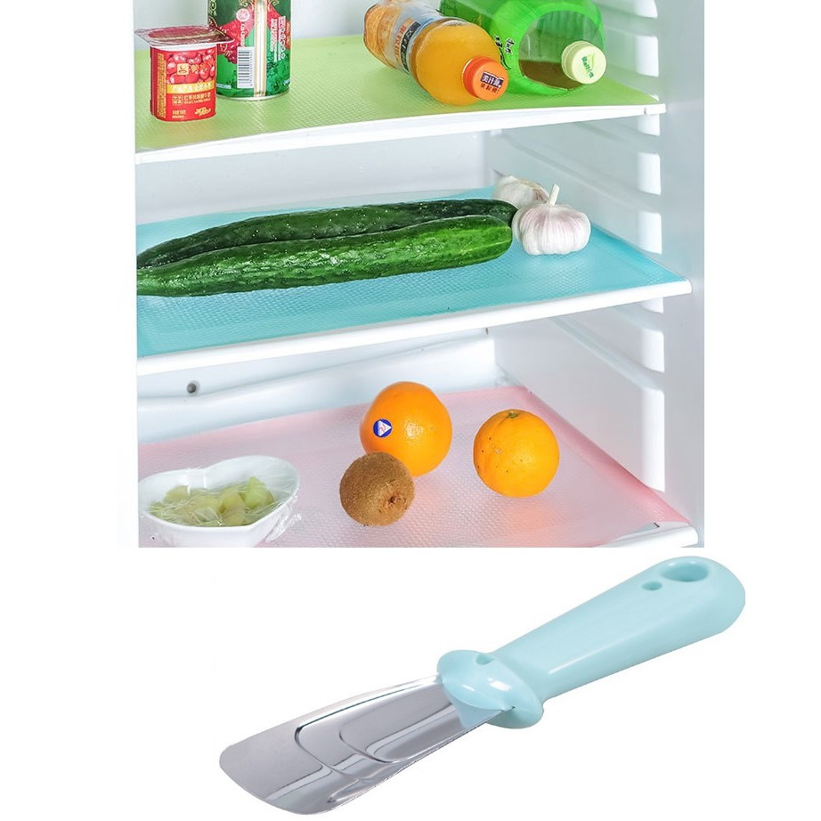 Combo 4 miếng lót HR và dụng cụ làm rả đông tủ lạnh siêu tiện lợi