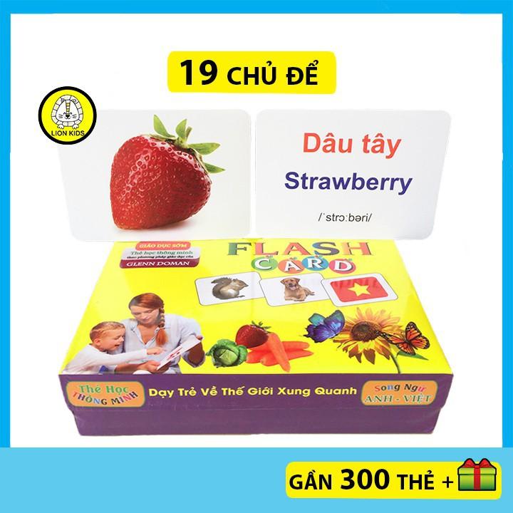 Đồ chơi giáo dục Thẻ Học Thông Minh 19 Chủ Đề loại to song ngữ tiếng Anh loại chuẩn Glenn Doman Flashcard Loại To