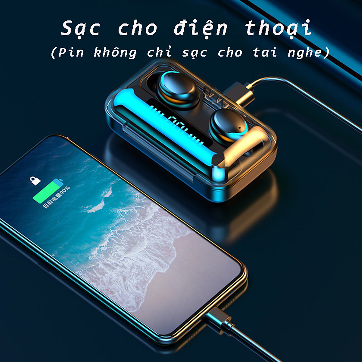 Tai nghe Bluetooth ROYALMIC F9 Pro TWS pin trâu sạc nhanh, chống nước - Hàng chính hãng