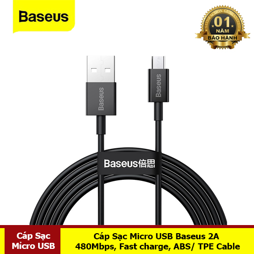 Cáp Sạc Micro USB Superior Series Fast Charging Data Cable USB to Micro ( 2A, 480Mbps) - Hàng Chính Hãng Baseus