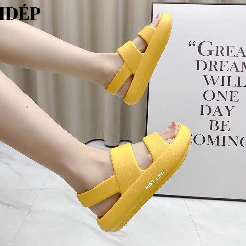 Giày sandal bánh mì nữ 2 quai ngang chất EVA đế cao 3cm đi mưa siêu bền iDÉP- GL066 (Trắng, Đen)