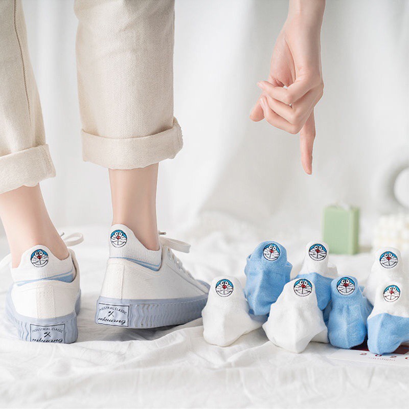 Combo 5 Đôi Tất Cổ Ngắn Thun Cotton Mềm Mại Họa Tiết Doraemon Tinh Nghịch Phong Cách Xanh Trẻ Trung TN80